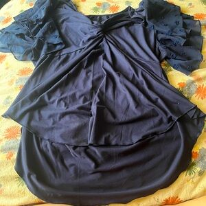 SHEIN Navy Blue Blouse with Sheer Sleeves